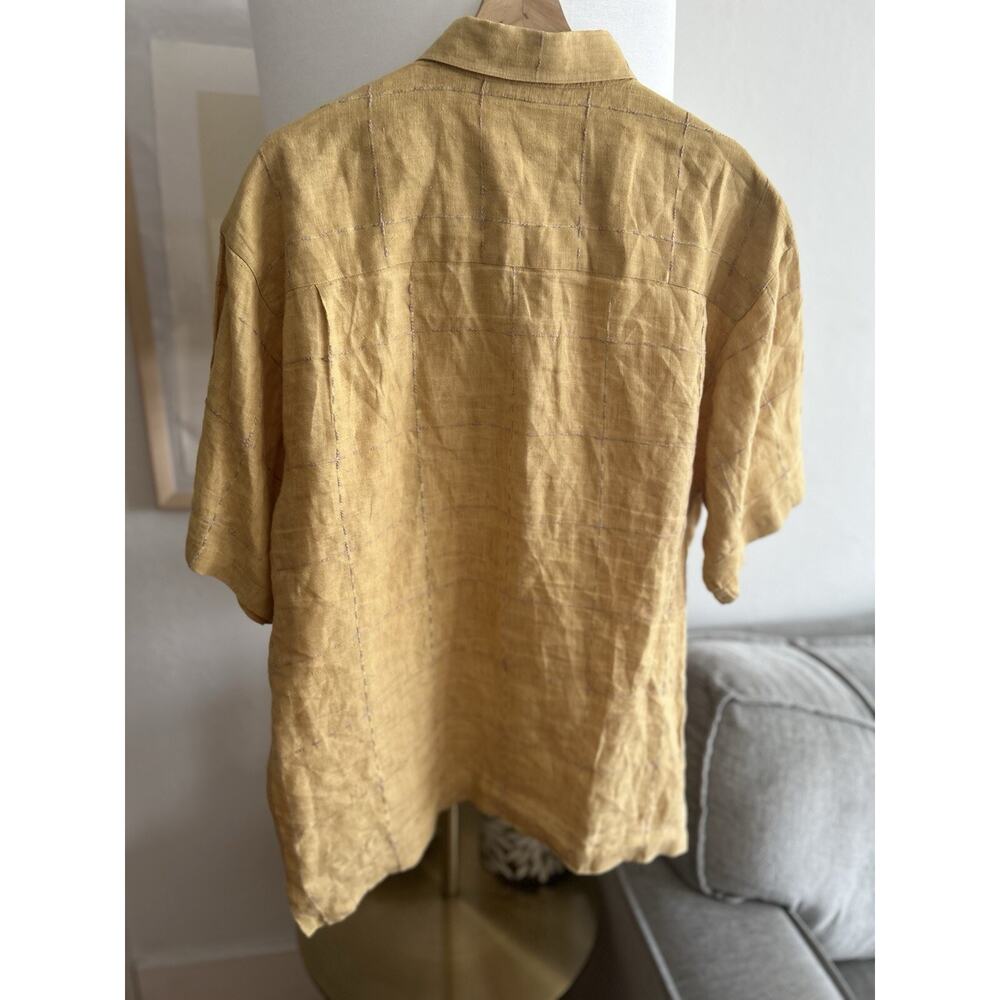 Pronto Uomo Yellow Linen Summer Tropical Hawaiian Shirt Xl Beach Vacation - Picture 5 of 9